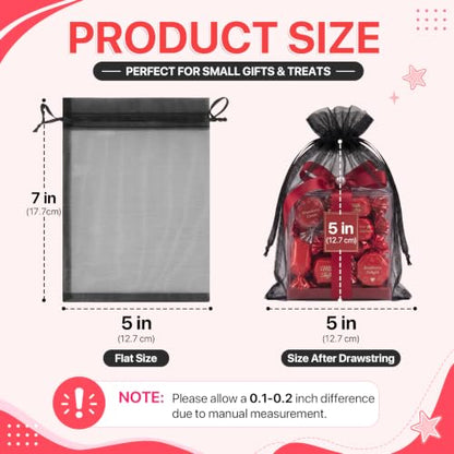 ANZNKU 100PCS Organza Bags 5x7 Black Small Gift Mesh Drawstring Goodie Bags - color: Black