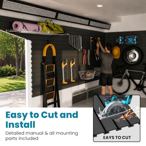 4x8 FT Slat Wall Paneling Wall Storage Systems with 16 Hooks (Black) - color: Black, size: 4x8 FT