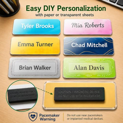 CiLoN 10 Pack DIY Reusable Magnetic Name Badge Holder + Clear Acrylic Cover - color: Silver, size: 1.5" x 3"