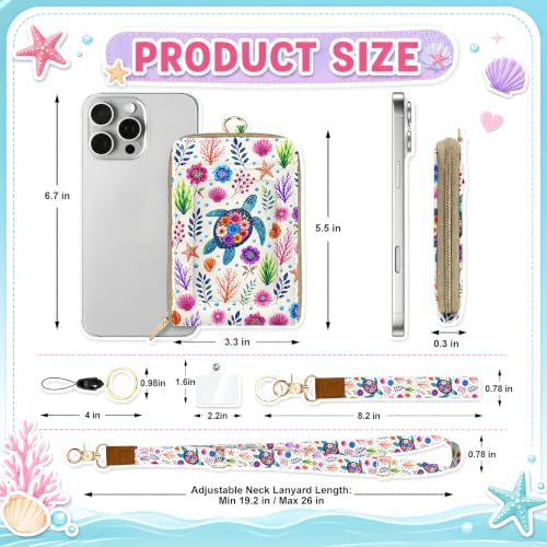 Lightweight Card Holder with RFID Blocking Lanyard Wallet - color: Floral Sea Turtle