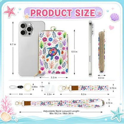 Lightweight Card Holder with RFID Blocking Lanyard Wallet - color: Floral Sea Turtle