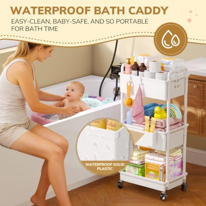 Goovilla Diaper Cart with Lockable Wheels and Easy Assembly, 3 Tier White - color: White