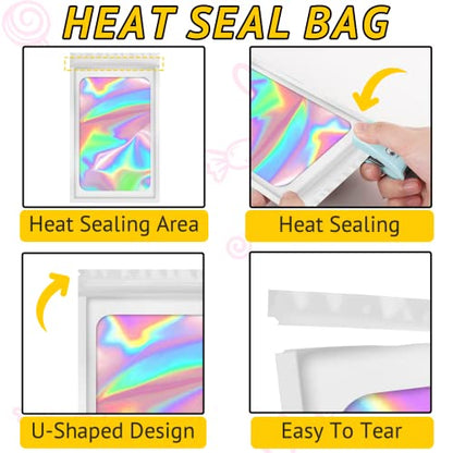 100PCS Resealable Holographic Bags, Jewelry Bags|White,2.4x3.9in - color: White, size: 2.4x3.9 Inch