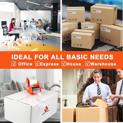 BOMEI PACK Heavy Duty Packing Tape with Dispenser 1.88'' x 66 YDs, Clear Box Tape for Packaging Shipping Moving Storage and Mailing, Strong Package Tape 3 Rolls + 1 Dispenser, Total 198 YDs