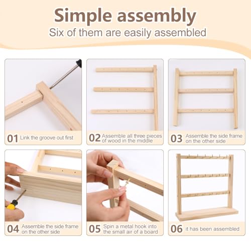 2 Pack Keychain Display Stand, Wooden Key Holder Display for Vendor Booth, Retail Store, Home Organization for Jewelry, Badges, Accessories (30 hooks)