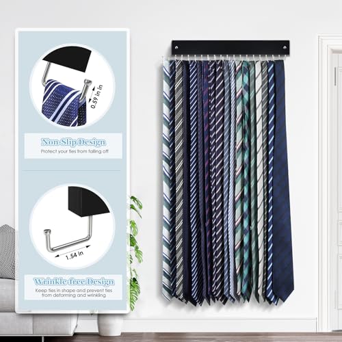 Tie Rack Belt Hanger Wall Mounted Tie Organizer Black 1 Pack - color: Black