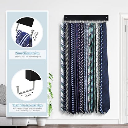 Tie Rack Belt Hanger Wall Mounted Tie Organizer Black 1 Pack - color: Black