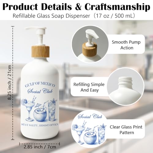 Blue Coastal Cocktail Glass Soap Dispenser with Pump - color: Beach Drinks
