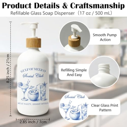 Blue Coastal Cocktail Glass Soap Dispenser with Pump - color: Beach Drinks