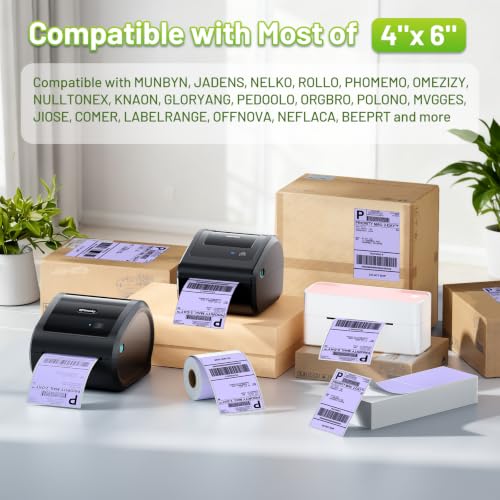 4x6 Thermal Labels, Shipping Address Label (Pack of 250 4x6 Roll Labels) - color: Purple-250
