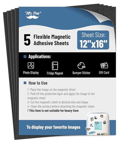 Mr. Pen- Adhesive Magnetic Sheets, 12" x 16", 5 Pack, Cuttable Magnets Flexible Magnet Sheets with Adhesive for Crafts Photos, Classroom Decorations, Easy Peel and Stickers for Planning - size: 12" x 16", style: 5 Pack