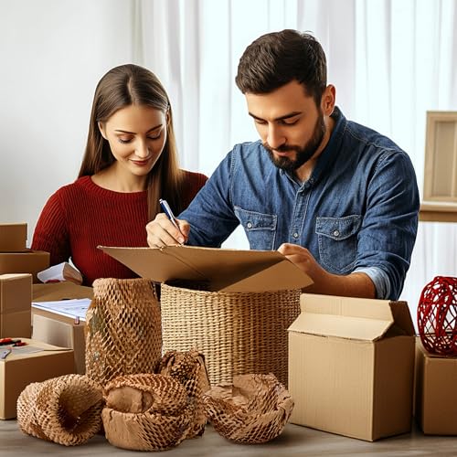 Honeycomb Packing Paper 12" X 200 FT Packing Material for Moving Glass Dishes Wrapping Paper Bubble Wrap for Shipping Fragile Items Shipping Filler with 20 Fragile Stickers - size: 12"x200'
