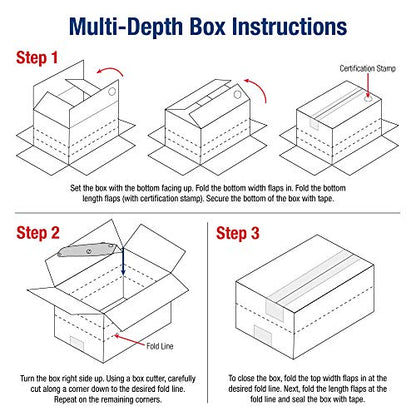 Box USA Moving Boxes Medium 14"L x 10"W x 10"H 25-Pack, Cardboard Box for Shipping, Moving, Mailing, Packing, Packaging and Storage - style: Scored 8", 6", 4" Single Wall Multi-Depth