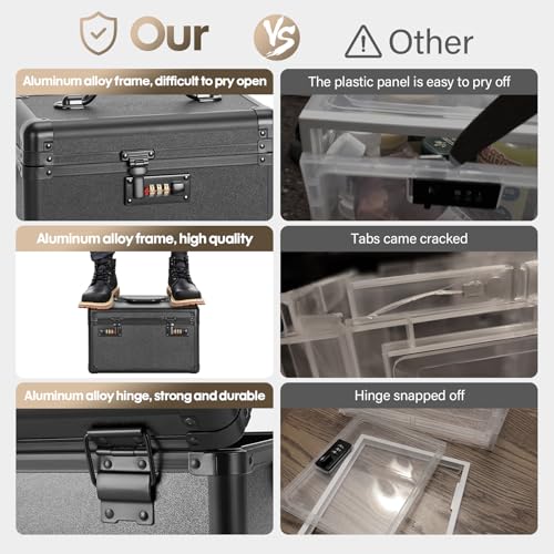 LOCKCURX Lock Box, Combination Storage Case, 13.4 x 8.2 x 7.6 Inch, Black - color: Black, size: Large