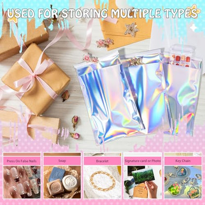 FUNFERY 5.5x7.9 in Holographic Mylar Poly Mailers Self Sealing Adhesive Bag - color: Holographic Self Adhesive-100P, size: 5.5x7.9 inch
