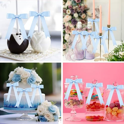 Riceshoot 24 Pcs Baby Blue Satin Ribbon Bows Twist Tie 5x7'' for Gift - color: Baby Blue