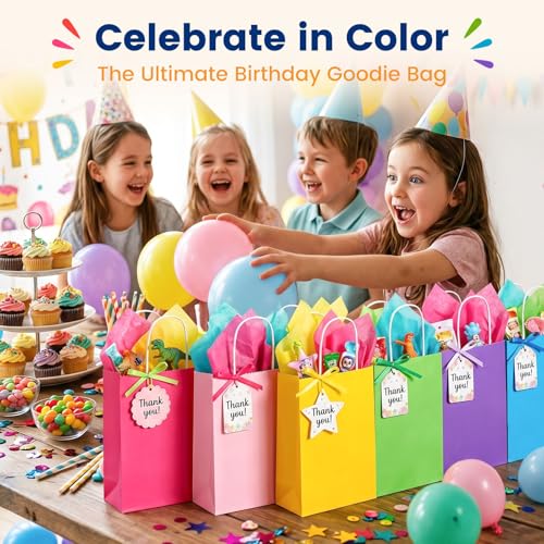 LovesTown 18PCS Small Gift Bags with Handles, 5.9X3.1x8.3 inch Goodie Bags - size: 1 Count (Pack of 18)
