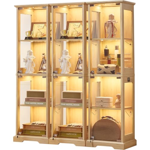 LELELINKY Farmhouse Narrow Glass Display Cabinet with Doors Set of 3 - color: Natural, size: 3 Pack