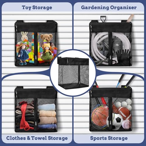 Large Mesh Slatwall Baskets 2 Sets, 16x16x12 Inch Slat Wall Mesh Baskets with 4 Hooks, 48L Mounted Hanging Slatwall Basket for Shop Garage Gym Toy Display Storage Panel Accessories