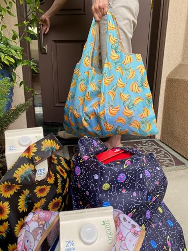 allydrew Medium Foldable Tote Nylon Reusable Grocery Bag (Set of 2) - color: Bananas