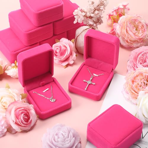 Sureio 24 Pcs Velvet Jewelry Gift Boxes Bulk Hot Pink - color: Hot Pink