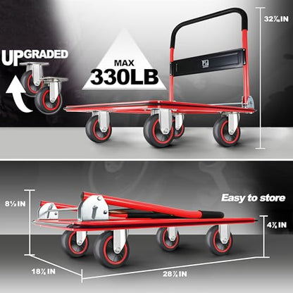 Wellmax Push Cart Dolly, Foldable Moving Platform Flat Cart, 330 lb, Red - color: Red, size: 330 Lbs