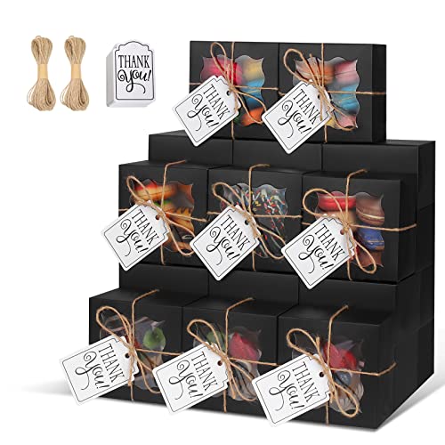 KPOSIYA 20pcs Small Cookie Boxes with Window, 4x4x2.5 Balck Bakery Box - color: Black, size: 20