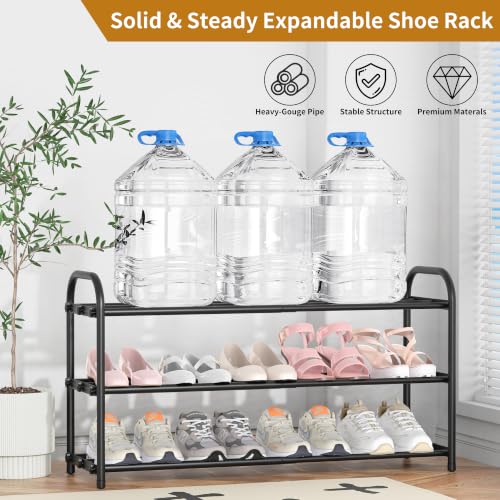 Hleelomi 3-Tier Metal Expandable Shoe Rack for Closet and Entryway Black - color: Black, size: 3-Tier