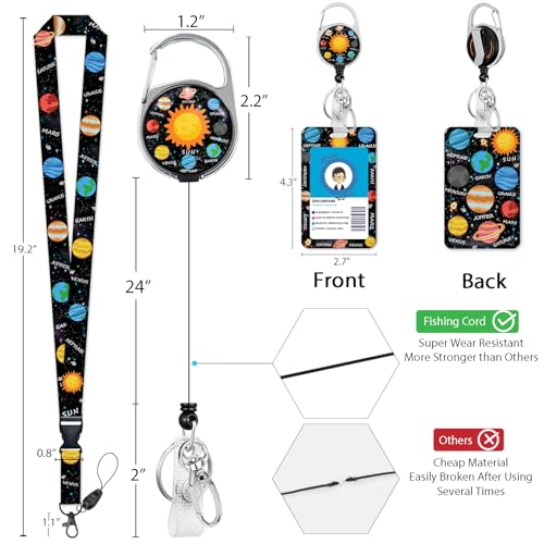 Giancomics Planet Lanyard for ID Badges, Badge Holder Retractable Reel Card - color: Planet Sun