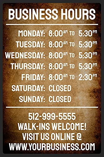 Customized Business Hours Personalized Sign, 8x12 - color: Custom Business Hours Dark Colors