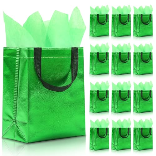KeerxunBag Green Gift Bags - 12 pieces - Reusable - With Inner Liner Paper - color: Greene