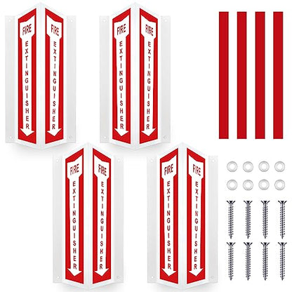 Therwen 4 Sets 3D Fire Extinguisher Sign with Down Arrow, Reflective
