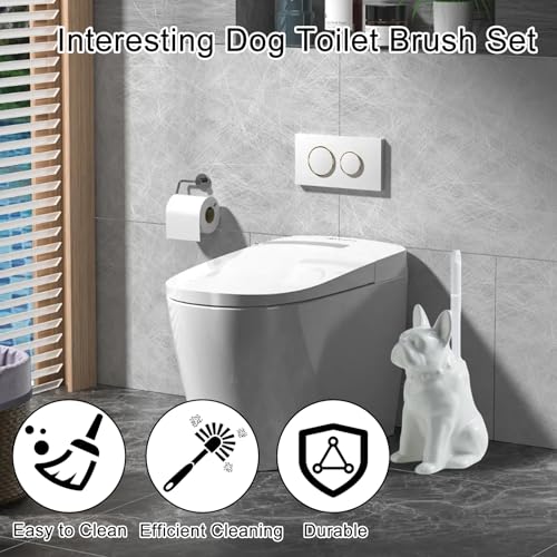 Comeon Ceramic Dog White Toilet Brush and Holder Set, Plastic Handle - color: White, size: Dog