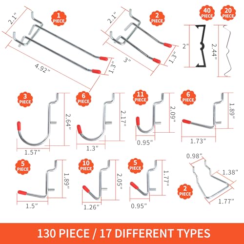 130PCS Pegboard Hooks Assortment - Peg board Hooks for Hanging Tools with Pegboard Bins & Cups,1/8-Inch Pegboard Wall Organizer - Ideal for Organizing in the Garage Kitchen Workbench Craft Room - style: 130 Pcs