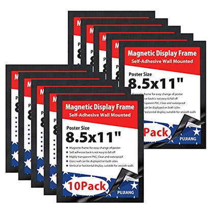 8.5"x 11"Magnetic Sign Holder, Double Sided Window Self-adhesive Frame, Transparent PVC and Strong Magnetic Display Frame for Home/Office/Poster/Certificate/Artwork Display(Black,10Pack)