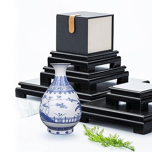 MDEOOSKY Wooden Display Stand Square Wood Display Base Display Risers Square Vase Riser Teapot Aquarium Lamp Base Home Decoration 7.9" W x 7.9" D x 1.7" H (Black)