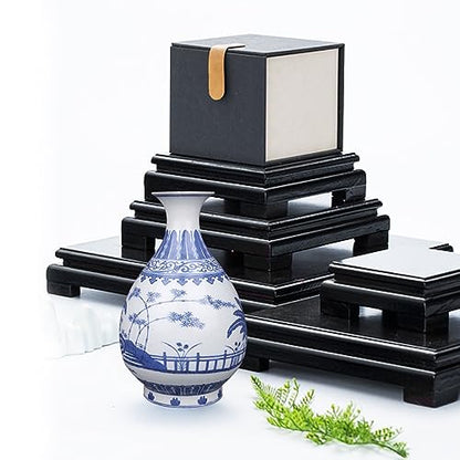 MDEOOSKY Wooden Display Stand Square Wood Display Base Display Risers Square Vase Riser Teapot Aquarium Lamp Base Home Decoration 7.9" W x 7.9" D x 1.7" H (Black)