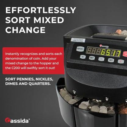 Cassida C200 Coin Sorter, Counter and Roller - size: Medium (300 coins)