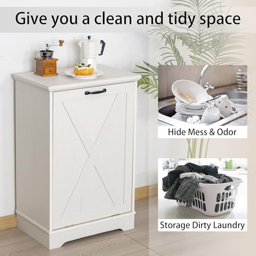 13 Gallons Tilt Out Trash Can Cabinet, Antique White - color: White