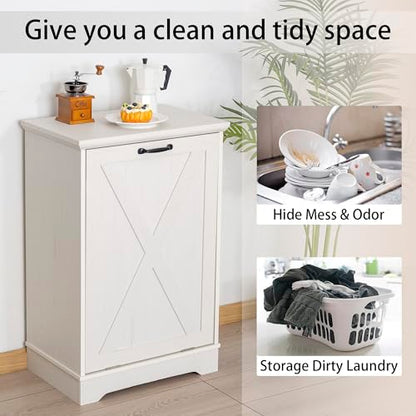 13 Gallons Tilt Out Trash Can Cabinet, Antique White - color: White