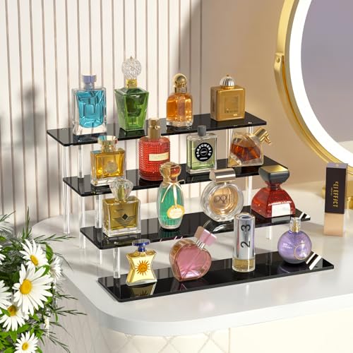 4 Tier Acrylic Display Risers, Black Perfume Organizer, Cupcake Stand