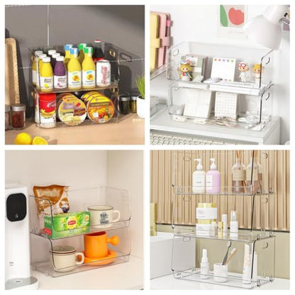 Nicunom 2 Pack Stackable Plastic Storage Bins Open Front, Clear Pantry Organizer Bin Household Food Storage Bin for Kitchen Countertops Cabinet Shelf