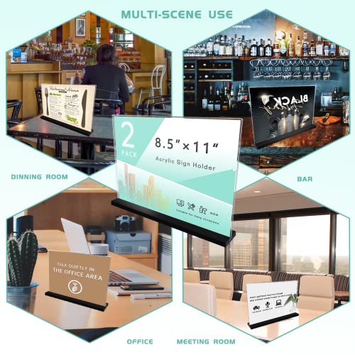 Acrylic Sign Holder 8.5 x 11 Plastic Sign Holder, 2 Pack, T Shape Clear Table Top Holders, Double Sided Paper Desktop Display Stand, Horizontal Ad Frames, Flyer Document, for Store, Office, Horizontal