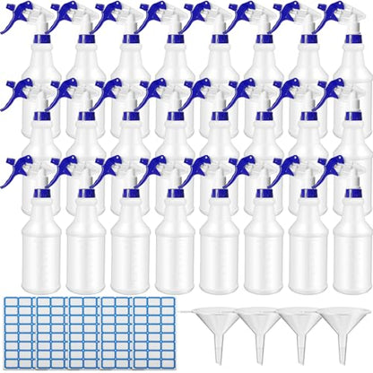 Zubebe 24 Pack 32 oz Plastic Spray Bottle Bulk Empty Leakproof Heavy Duty Spray Bottles for Cleaning Supplies Mist Bottles with Label and Adjustable Nozzle for Plant (Blue,Clear Scale) - color: Blue
