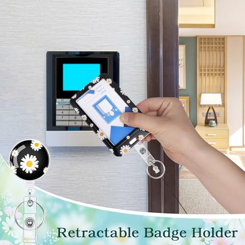 3 Pack Daisy Id Badge Holder with Retractable Reel, Vertical, Clear - color: Daisy
