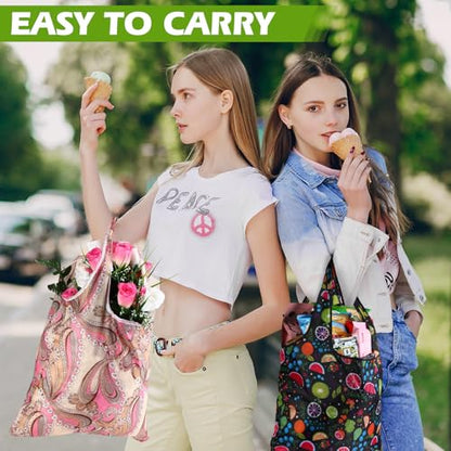 Weewooday 18 Pcs Grocery Bags Foldable Reusable Shopping Bags Washable Nylon Bag for Farmers Market Groceries - style: Lovely Style