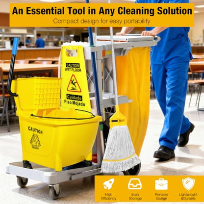 35Qt Commercial Mop Bucket with Side Press Wringer on Wheels Yellow