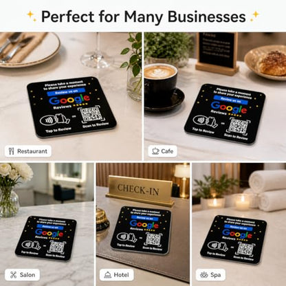 NFC Tap Google Review Acrylic Plate, Black, Compact 3.9", 3-PLATES - color: Black, size: 3.94" - 3 PLATES
