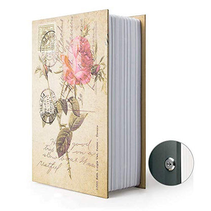Small Sized Diversion Book Safe Storage Box, Dictionary Secret Safe Can with Security Combination Lock/Key, Diversion Book Hidden Safe (Key, Rose) - style: Rose-Key