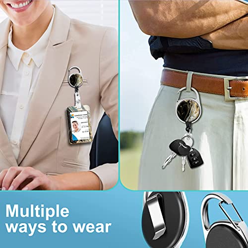 Badge Lanyard and ID Badge Holder, Retractable Badge Reels with Carabiner Reel Belt Clip, Strap Lanyard with Lobster Clasp for Badge Holders, Nurse Teacher Office Gifts(BLC-Black White Marble) - color: Blc-black White Marble
